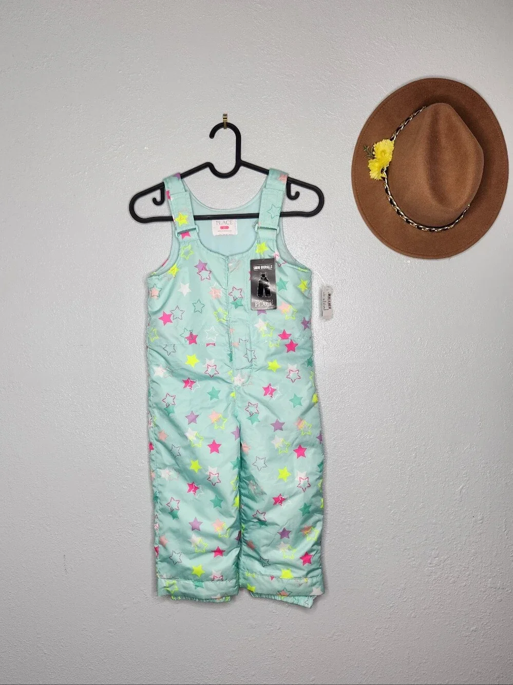 NWT The Children's Place Size 3T Mint Green Star Snow Overalls